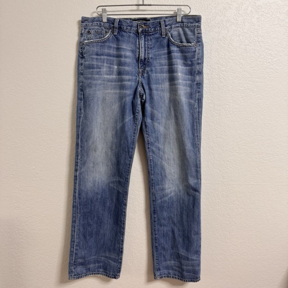 Lucky Brand 361 Vintage Straight Jeans Mens‎ 34x32 Blue Denim Distressed Rugged